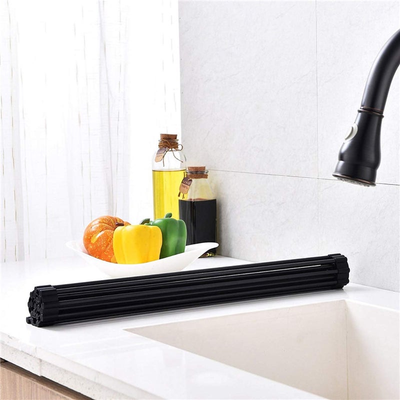 Ahyuan Large Roll up Dish Drying Rack Foldable Dish Rack Over Sink Dish Drainer Roll-up Sink Drying Rack Full Silicone Coated Stainless Still Dish Drying Rack (Matte Black, 17.7''X13.13'') - Image 3